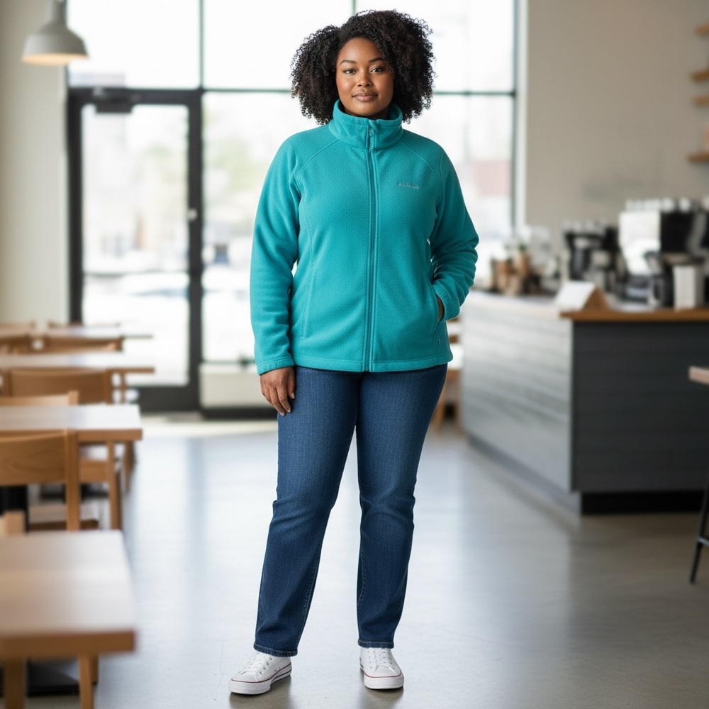 Columbia Turquoise Fleece Jacket - Size 3X - Full zip front - EUC